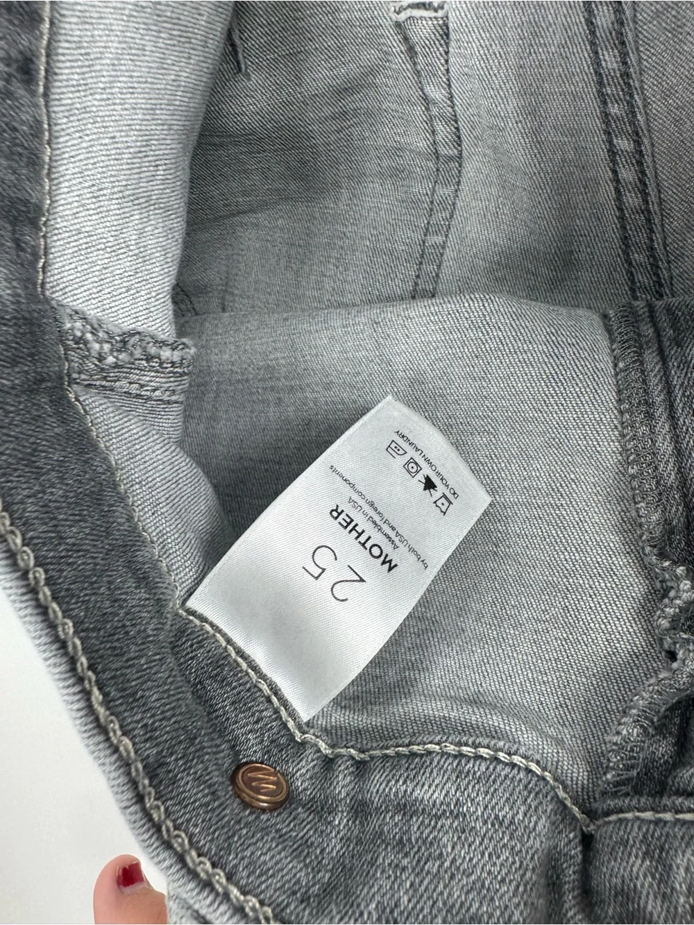MOTHER The Loop Fray Jeans Beam Me Up Gray High Waist Raw Hem Womens Size 25